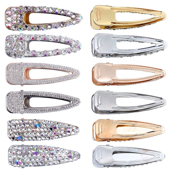 Crystal Covered Barrette Hair Clips 6 Piece - Picture 5 of 7